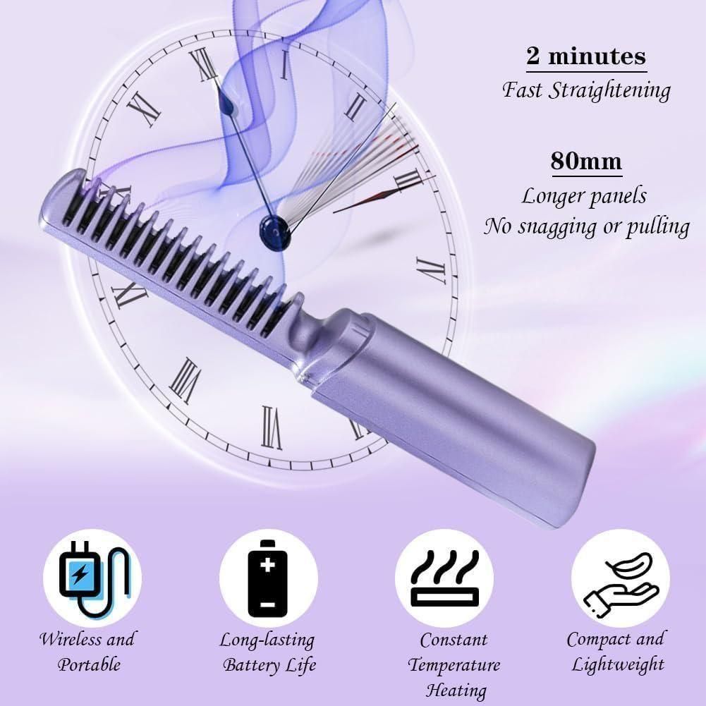 Meneflix Portable Mini Hair Straightener Cordless Rechargeable Hot Comb