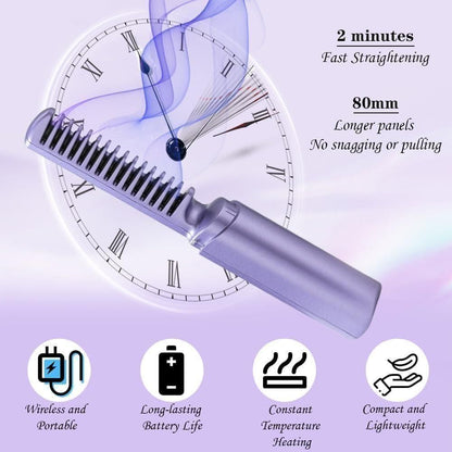 Meneflix Portable Mini Hair Straightener Cordless Rechargeable Hot Comb